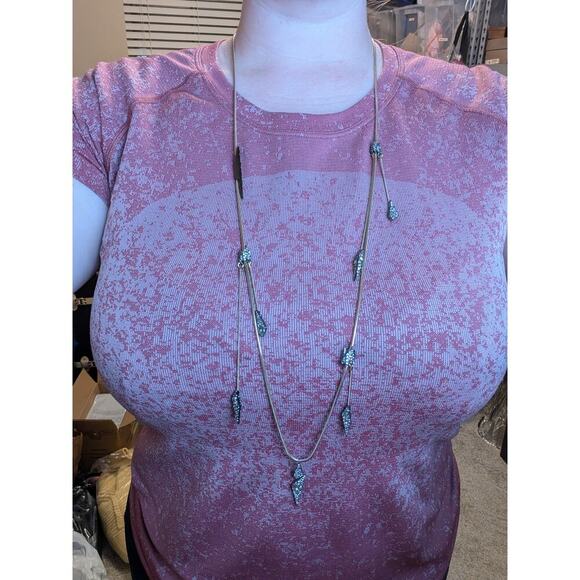 ALEXIS BITTAR RHINESTONE TASSEL NECKLACE WITH STUDDED STATIONS GUNMETAL/GOLD 40” - Picture 6 of 6